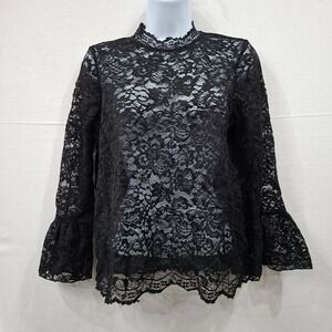 Black Lace Sheer Mock Neck Blouse Womens Small Gothic Romantic Witchy Whimsigoth